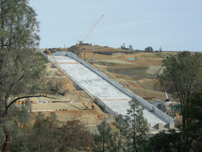 In this Nov. 30, 2017, file photo, work continues on the Oroville Dam spillway, in Oroville, Calif. 